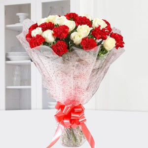 Red Rose & White Carnations Bunch